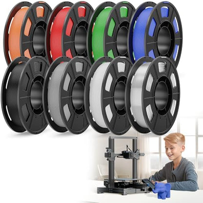 CREALITY PETG Filament Bundle, 8 Colors Total 2kg, 1.75mm 3D Printer PETG Filament, Individually Vacuum-Sealed, Fit for Most FDM 3D Printers, Black+White+Grey+Tansparent+Red+Blue+Green+Orange
