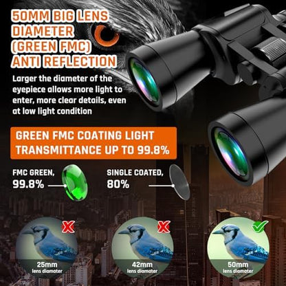 20x50 High Power Binoculars for Adults with Low Light Night Vision,Military Compact HD Professional/Daily Waterproof Binoculars for Bird Watching Hunting/Traveling/Outdoor…