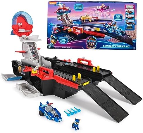 PAW Patrol: The Mighty Movie, Aircraft Carrier HQ, with Chase Action Figure and Mighty Pups Cruiser, Kids Toys for Boys & Girls 3+