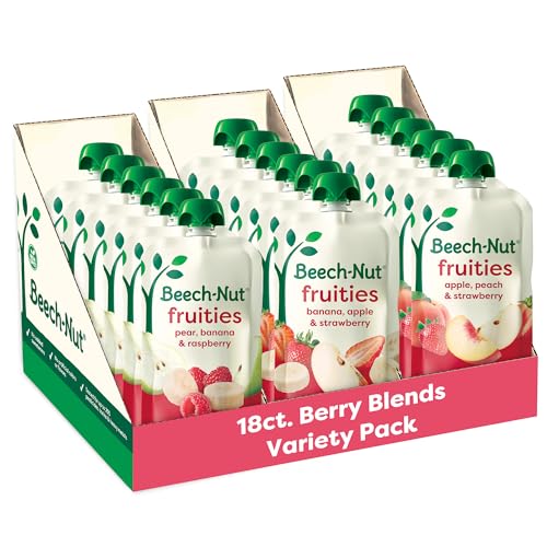 Beech-Nut Baby Food Pouches Variety Pack, Berry Blends Fruit Purees, 3.5 oz (18 Pack)