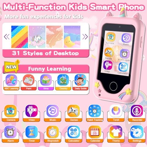 Kids Phone for Girls Boys, Touchscreen Toddler Smartphone Learning Toy, 3-10 Year Old Christmas Birthday Gift, Play Cell Phone With Camera, Games, Music, 8GB Card