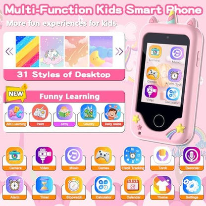 Kids Phone for Girls Boys, Touchscreen Toddler Smartphone Learning Toy, 3-10 Year Old Christmas Birthday Gift, Play Cell Phone With Camera, Games, Music, 8GB Card