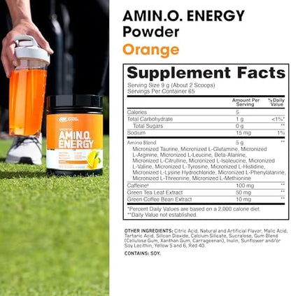 Optimum Nutrition Amino Energy - Pre Workout with Green Tea, BCAA, Amino Acids, Keto Friendly, Green Coffee Extract, Energy Powder - Orange Cooler, 65 Servings (Packaging May Vary)