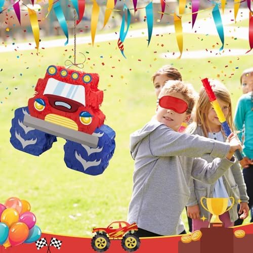 WERNNSAI Truck Piñata - Monster Truck Piñata Bundle with Blindfold and Bat for Boys Kids Piñata Theme Party Decoration Supplies Cool Car Piñata for Birthday Party Carnival Celebration Game