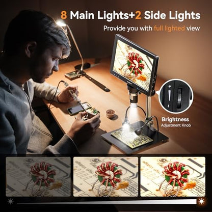 Elikliv EDM9 Max Digital Microscope: 20MP 10.1" 1500X HD IPS HDMI Coin Microscope Magnifier for Error Coins with Screen & Light, LCD Soldering Microscopes for Adults, PC/TV View, 64GB