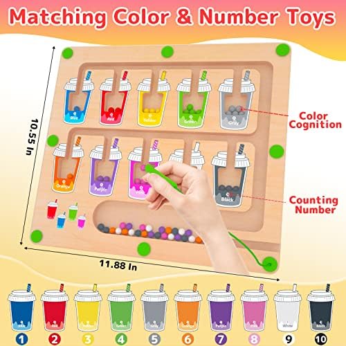 Magnetic Color and Number Maze, Montessori Wooden Magnet Puzzle Game Board for Toddlers, Learning & Education Toys for Preschoolers, Fine Motor Skills Toys for Boys Girls 3-5 Years Old