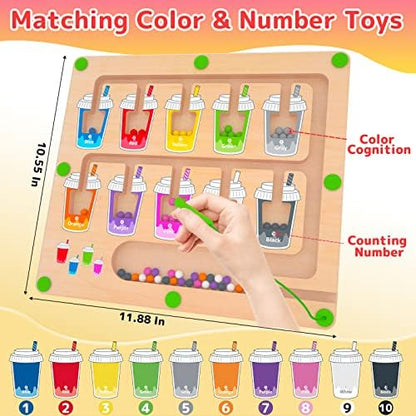 Magnetic Color and Number Maze, Montessori Wooden Magnet Puzzle Game Board for Toddlers, Learning & Education Toys for Preschoolers, Fine Motor Skills Toys for Boys Girls 3-5 Years Old