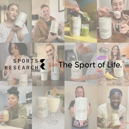Sports Research Organic Collagen Peptides - Hydrolyzed Type I & III Collagen Protein Powder Made Sustainably from Grass-Fed Cows - Unflavored - 30 Servings