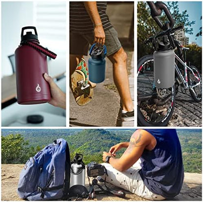 BJPKPK Half Gallon Insulated Water Bottles with Straw Lid, 64oz Large Water Jug, Stainless Steel Bottles with 3 Lids and Paracord Handle, Thermos for Hot & Cold Liquid, Black