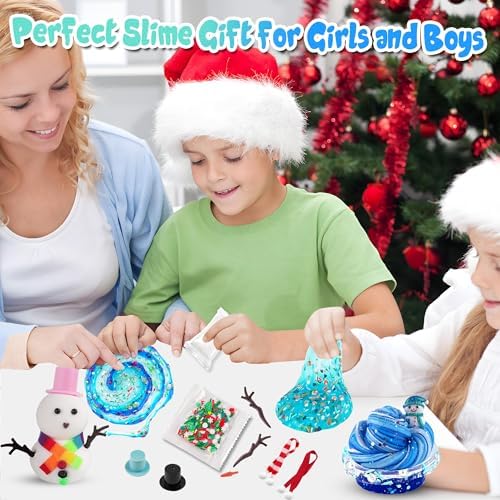 LAWOHO Build a Snowman Kit with Clear Slime & Air Dry Clay for Kids, Christmas Crafts for Kids, Slime Kit for Kids, for Kids, Stocking Stuffers for Kids Christmas Crafts Snowman Kit