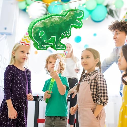 WERNNSAI Dinosaur Piñata - Watercolor Green Dinosaur Piñata Birthday Piñata with Stick and Blindfold for Kids Birthday Party Game Classroom Activities Dinosaur Themed Party Decor(16.9’’ x 12.9’’)