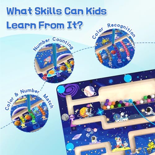 Magnetic Color and Number Maze - Montessori Toys for 3+ Year Old - Wooden Color Matching Learning Counting Puzzle Board -Toddler Activities Fine Motor Skills Toys for Boys Girls 3 4 5 Years Old