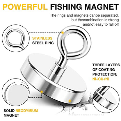 DIYMAG Super Strong Neodymium Fishing Magents,700LBS(317KG) Pulling Force Rare Earth Magnet with Countersunk Hole Eyebolt Diameter 2.95INCH(75mm) for Retrieving in River an Magnetic Fishing