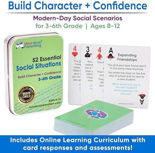 52 Essential Social Situations - Social Skills Activities for Kids (3-6th Grade) - Social Emotional Learning & Growth Mindset for Family, Classroom, Counseling - Conversation Card Games for Kids 8-12