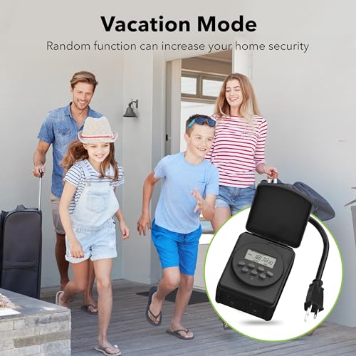 BN-LINK 7 Day Outdoor Heavy Duty Digital Programmable Timer, Outdoor Timer Outlet Waterproof, 2 Grounded Electrical Outlets for Christmas Lights, 15A 1/2HP,ETL Listed
