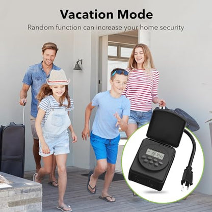 BN-LINK 7 Day Outdoor Heavy Duty Digital Programmable Timer, Outdoor Timer Outlet Waterproof, 2 Grounded Electrical Outlets for Christmas Lights, 15A 1/2HP,ETL Listed