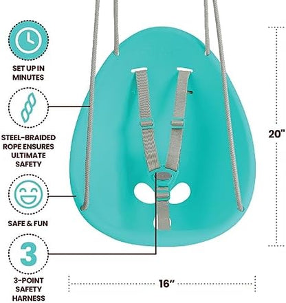 Swurfer Coconut Toddler Swing – Comfy Baby Swing Outdoor, 3- Point Adjustable Safety Harness, Secure, Safe Quick Click Locking System, Blister-Free Rope, Easy Installation, Ages 6-36 Months