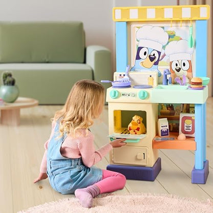 BLUEY - Cook with Chef Bluey Kitchen Playset, with Over 20 Sounds, Phrases, Music and Lights, Plus 20 Play Pieces Included, Over 3 feet/ 90cm Tall, Includes A Chef Hat and Duck Cake