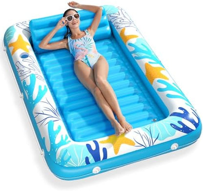 Inflatable Tanning Pool Lounger Float - Jasonwell 4 in 1 Sun Tan Tub Sunbathing Pool Lounge Raft Floatie Toys Water Filled Tanning Bed Mat Pad for Adult Blow Up Kiddie Pool Kids Ball Pit Pool