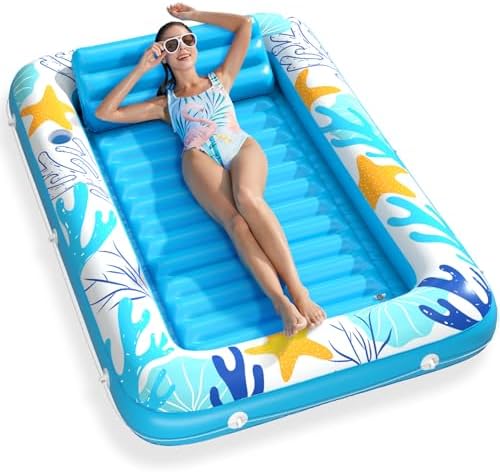 Inflatable Tanning Pool Lounger Float - Jasonwell 4 in 1 Sun Tan Tub Sunbathing Pool Lounge Raft Floatie Toys Water Filled Tanning Bed Mat Pad for Adult Blow Up Kiddie Pool Kids Ball Pit Pool