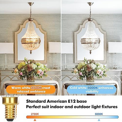 Dimmable E12 Candelabra LED Light Bulbs 40W Equivalent, 2700K Soft Warm White Chandelier Light Bulbs, 4W 460 LM Flame Tip Candle Light Bulbs, 12-Pack