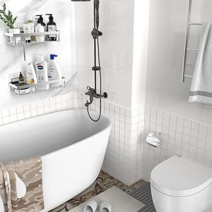 Moforoco Shower Caddy Shelf Organizer Rack, Self Adhesive Black Bathroom Shelves Basket, Home Farmhouse Wall Inside Organization and Storage Decor Rv Accessories, First Camper Apartment Essentials