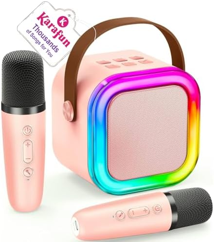 IROO Mini Karaoke Machine for Kids, 2025 TOP Toys Birthday Gifts Ideas for Girls Ages 4, 5, 6, 7, 8, 9, 10, 12+ Years Old, Portable MP3 Player with 2 Wireless Mics for Party