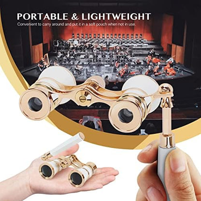 Yourelexit® Opera Glasses Binoculars 3X25 Lorgnette Theater Glasses Optical BK9 Mini Compact Lightweight Built-in Foldable Adjustable Handle Vintage for Adults Kids Women in Musical Concert Cinema