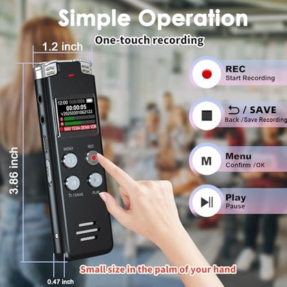 64GB Digital Voice Recorder with Playback: Voice Activated Recorders for Lectures Meetings Interviews - EVISTR Dictaphone Recording Device Tape Recorder Portable Mini, Audio Recorder with USB, MP3