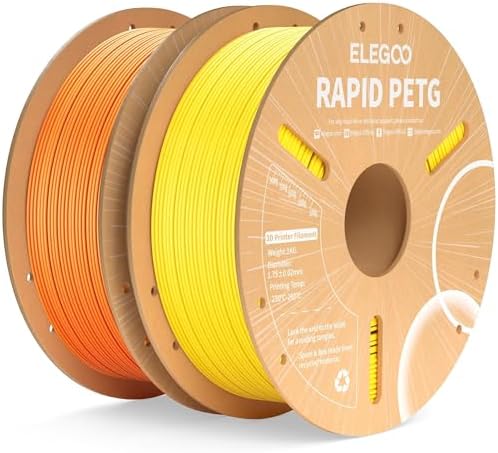 ELEGOO Rapid PETG Filament 1.75mm Yellow & Orange 2KG, High Speed 600mm/s 3D Printer Filament Dimensional Accuracy +/- 0.02 mm, 1kg Cardboard Spool(2.2lbs) Fits for Most FDM 3D Printers
