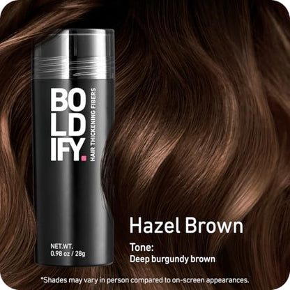 BOLDIFY Hair Fibers (28g) - Fill In Thinning and Fine Hair for an Instantly Fuller, Thicker Look - 14 Shades for Women & Men - Hazel Brown