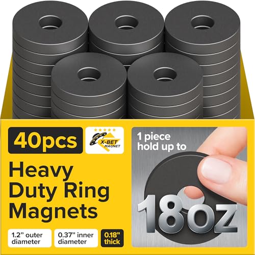 Heavy Duty Ring Magnets - Ultra Strong 1.2" Magnets with Holes for DIY & Crafts - Space Organization Set for Home, Kitchen, Workshop (40 pcs)