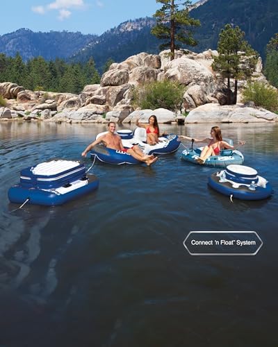 INTEX 56843EP River Run 1 Pro Inflatable Floating Lounge: GoPro/Phone Mount – Built-in Cup Holder and Storage Compartment – Durable Grab Handles – Easy-to-Use Connectors – 220lb Weight Capacity