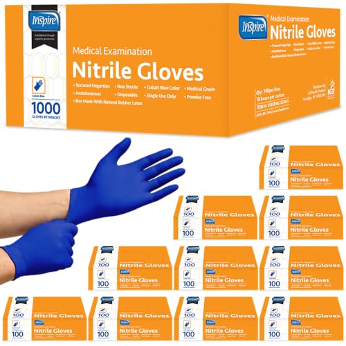 Inspire Nitrile Gloves Medical Examination | 4.5 Grade The Original Quality Stretch Cobalt Blue | Disposable Latex Free Case of 1000 (Size Small)
