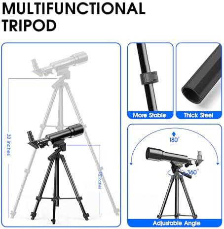 Telescope for Kids 50mm Aperture 360mm AZ Astronomical Portable Telescope for Adults Beginners with Upgraded Tripod White