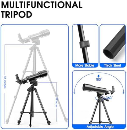 Telescope for Kids 50mm Aperture 360mm AZ Astronomical Portable Telescope for Adults Beginners with Upgraded Tripod White