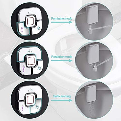SAMODRA Bidet Attachment, Non-Electric Cold Water Bidet Toilet Seat Attachment with Pressure Controls, Retractable Self-Cleaning Dual Nozzles for Frontal & Rear Wash - Black