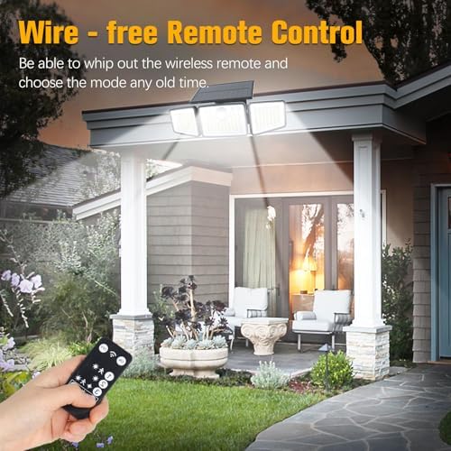 2500LM Solar Lights Outdoor with Motion Sensor,3 Head 270° Wide Angle Street Area Lights,IP65 Waterproof Security Lighting with 3 Modes(Remote,2 Pcs)