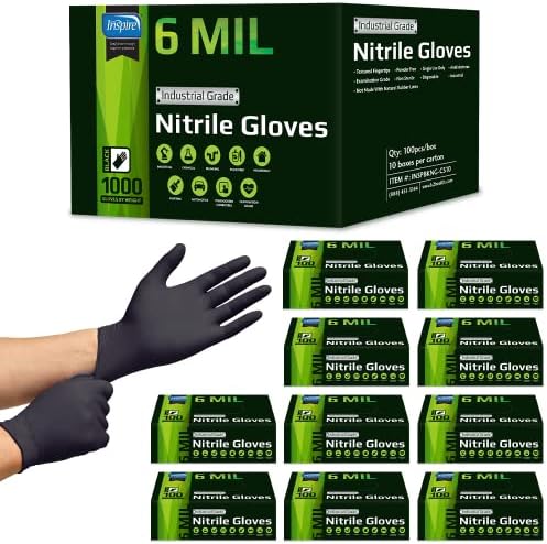 Inspire HEAVY DUTY ORIGINAL Stretch Nitrile Black Gloves Disposable Latex Free | Food, Mechanic, 6mil Black or 8 Mil Orange