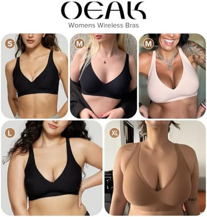 OEAK Womens Deep V Bras Wireless Comfortable Bra Supportive No Underwire Bras Tshirt Push Up Bralettes Plunge Seamless Bra