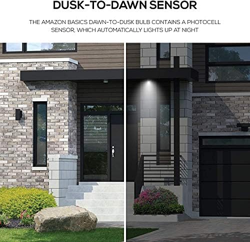 Amazon Basics A19 Dusk to Dawn Sensor LED Outdoor Light Bulb, 60W Equivalent, Energy-Efficient 9W, Soft White 2700K, E26 Base, 10,000 Hours, 6 Count (Pack of 1)