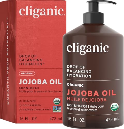 Cliganic Organic Jojoba Oil 16 oz, 100% Pure | Bulk, Natural Cold Pressed Unrefined Hexane Free for Hair & Face | Base Carrier Oil