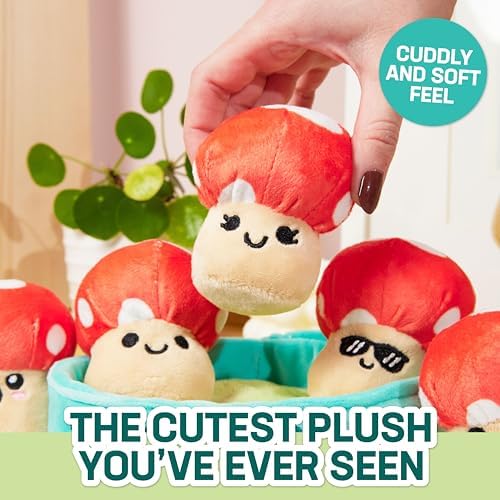 Emotional Support Mushrooms by Relatable, Cuddly Stuffed Animals and Toys, Squishy Toys and Plushies, Great Gift Ideas for Loved Ones of All Ages, Includes 5 Mushroom Plushies with Carrying Basket