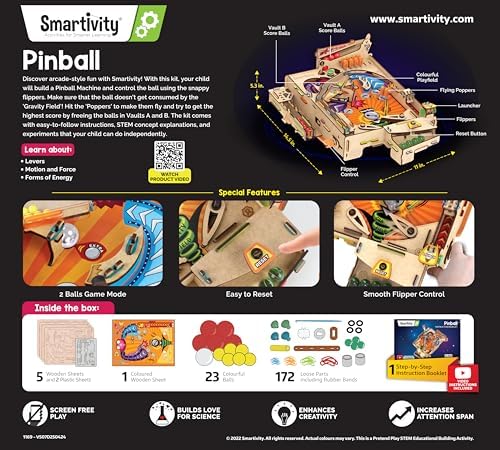 Smartivity DIY Pinball Machine Toy for Ages 8-99 Year Old | Award Winning Arcade Game for Boys & Girls | Birthday Gift Ideas for Kids & Adults | STEM Toys I Fun Family & Party Game
