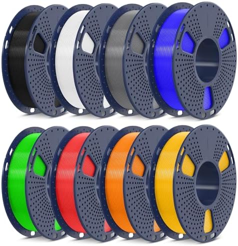 SUNLU 3D Printer Filament Pack, 0.25kg Each Spool, Total 2kg, Mini Spool, PLA+ Filament 1.75mm, 8 Packs, Black+White+Grey+Blue+Green+Red+Orange+PureYellow
