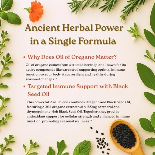 Micro Ingredients Oil of Oregano Softgels, 300 Count | 2 in 1 Formulated with Black Seed Oil, 4X Strength Carvacrol & Thymoquinone | Plant Based, Non-GMO, & Immune Support