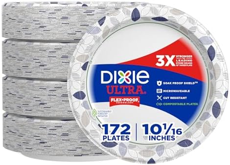 Dixie Ultra, Large Paper Plates, 10 Inch, 172 Count, 3X Stronger*, Heavy Duty, Microwave-Safe, Soak-Proof, Cut Resistant, Disposable Plates For Heavy, Messy Meals