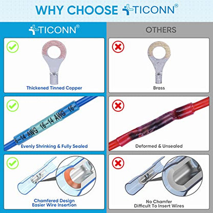 TICONN 460Pcs Heat Shrink Wire Connectors, Waterproof Automotive Marine Electrical Terminals Kit, Crimp Connector Assortment, Ring Fork Spade Butt Splices