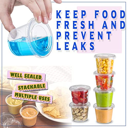 VITEVER [120 Sets - 5.5 oz] Portion Cups With Lids, Small Plastic Containers, Airtight and Stackable Souffle Cups for Jello Shots, Sauce, Condiments, Lunch, Party, Trips