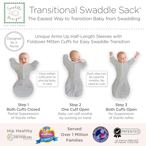 SwaddleDesigns Transitional Swaddle Sack, Arms Up Half-Length Sleeves & Mitten Cuffs, Swaddle for Newborn Transition to Baby Sleep Sack Wearable Blanket, 0-3 month, 6-14 lb, Heavenly Floral Pink